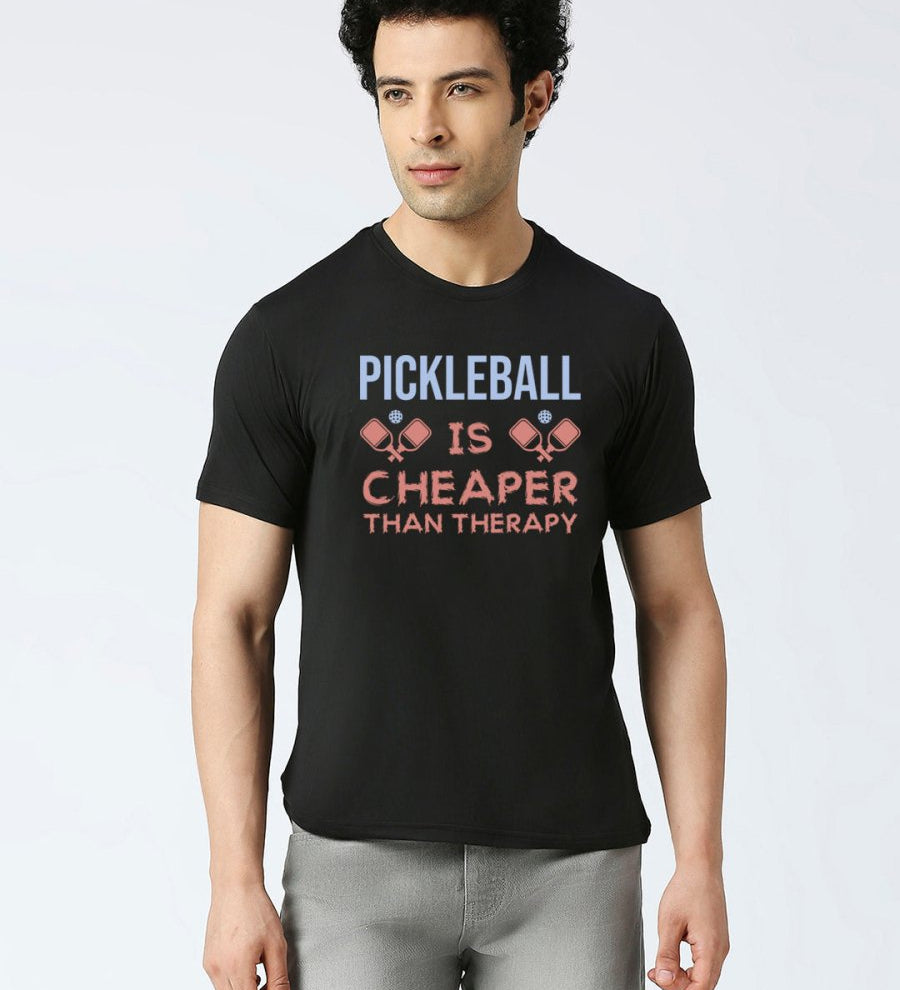 Black Pickleball t shirt quote pickleball is cheaper than therapy