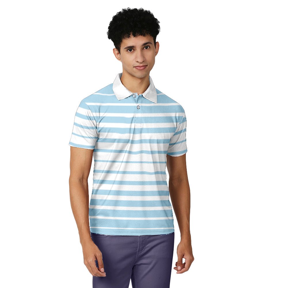 Men's Stripped Blue & White Polo T-shirt