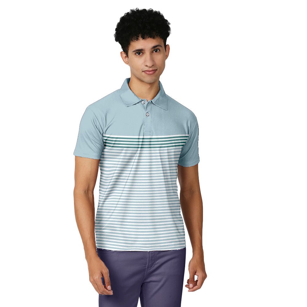 Men's Stripped Light Blue & White Polo T-shirt