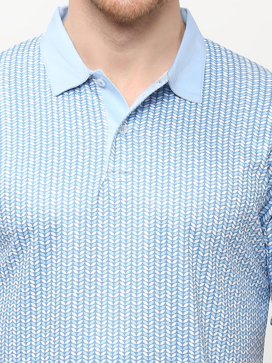 Men's All Over Print Blue Polo T-shirt