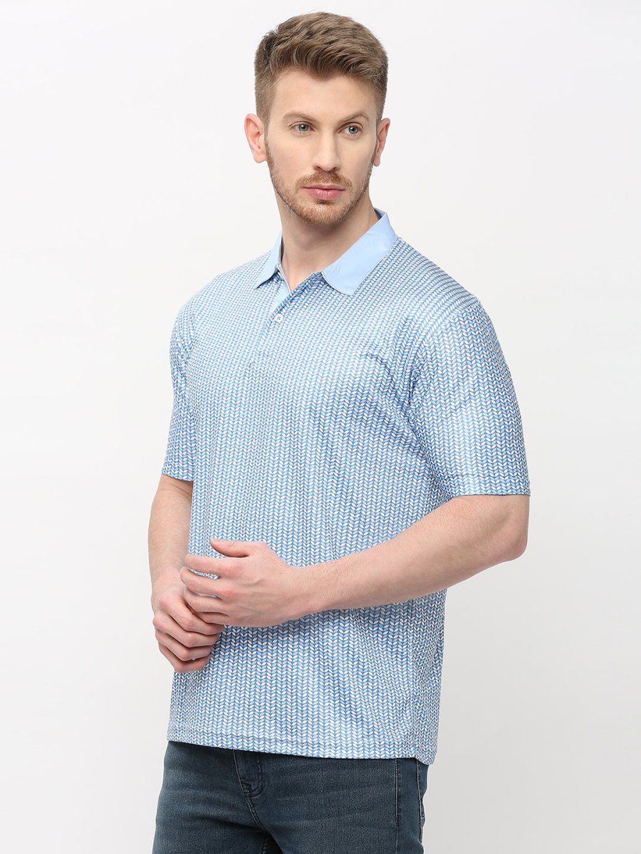 Men's All Over Print Blue Polo T-shirt