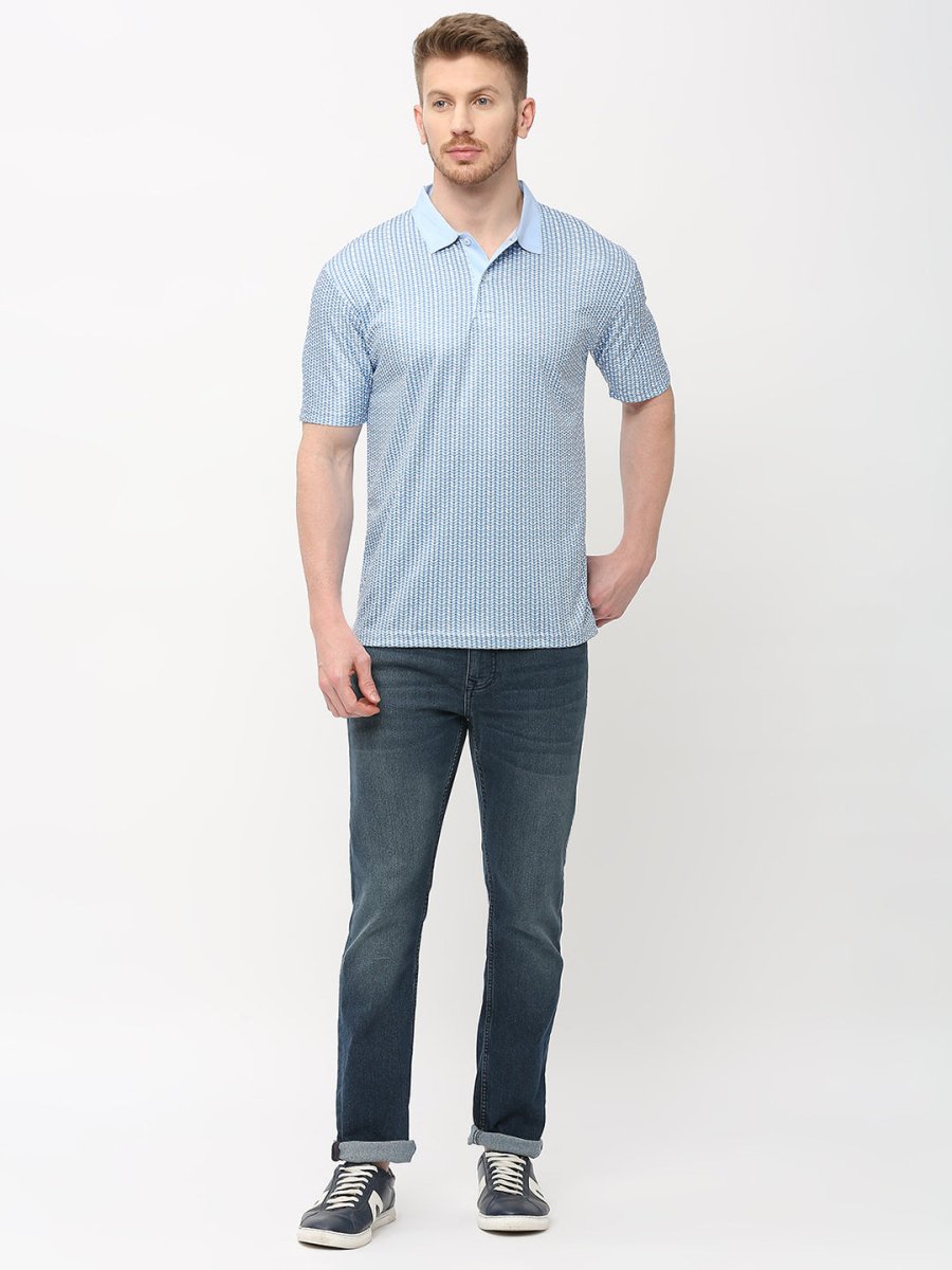 Men's All Over Print Blue Polo T-shirt