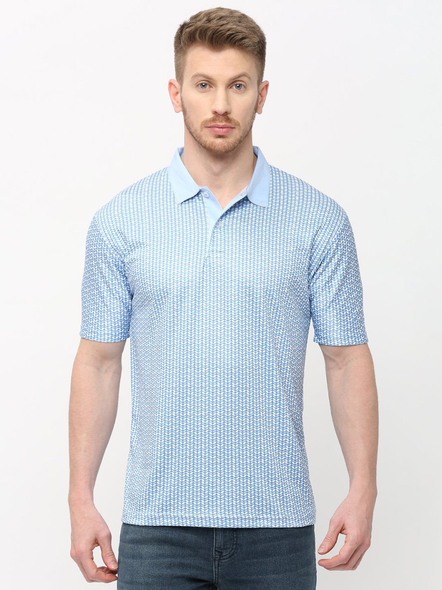 Jersey All Over Print Blue Polo Collar T-shirt for Men