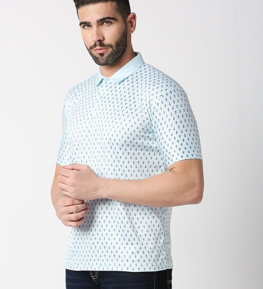 Blue Anchor Print Polo T-shirt