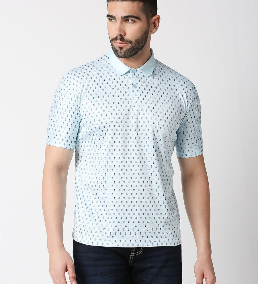 Blue Anchor Print Polo T-shirt