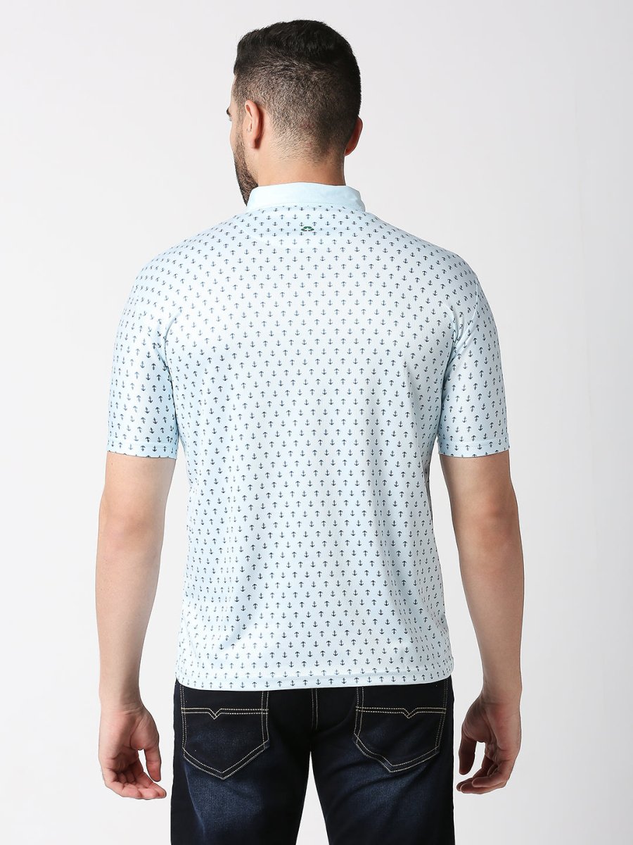 Men's Blue Anchor Print Polo T-shirt