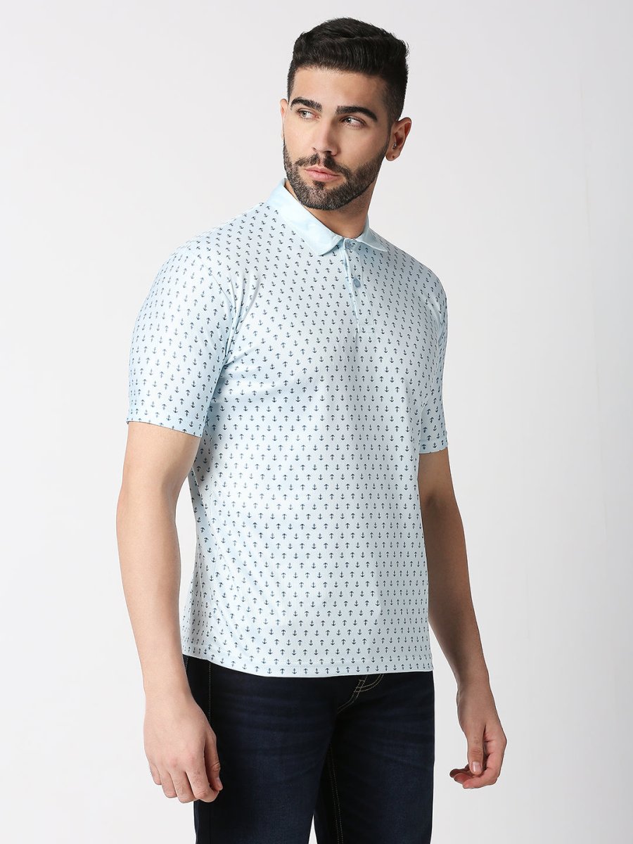 Men's Blue Anchor Print Polo T-shirt