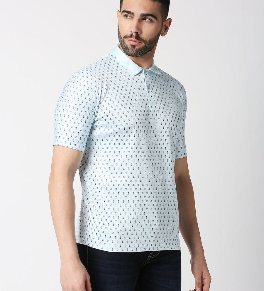 Blue Anchor Print Polo T-shirt