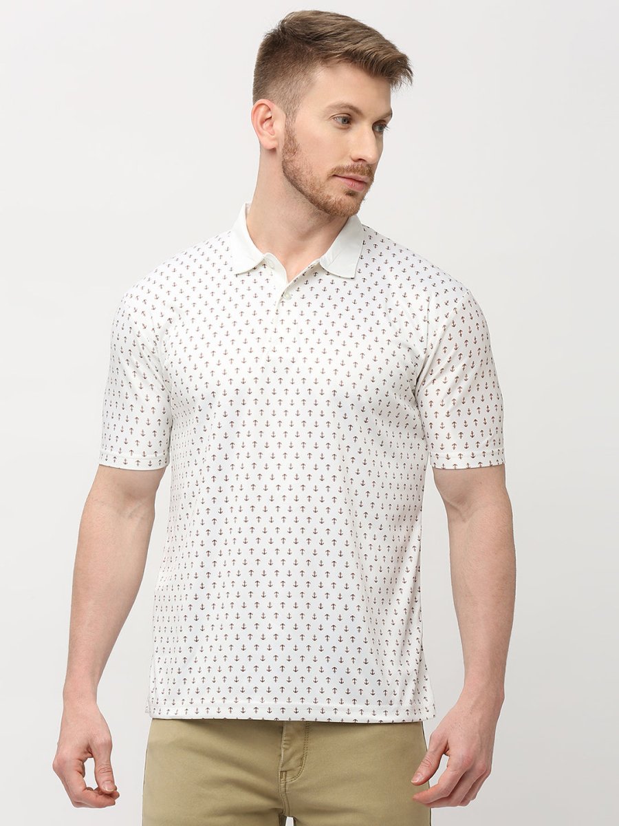 Men's Cream Anchor Print Polo T-shirt