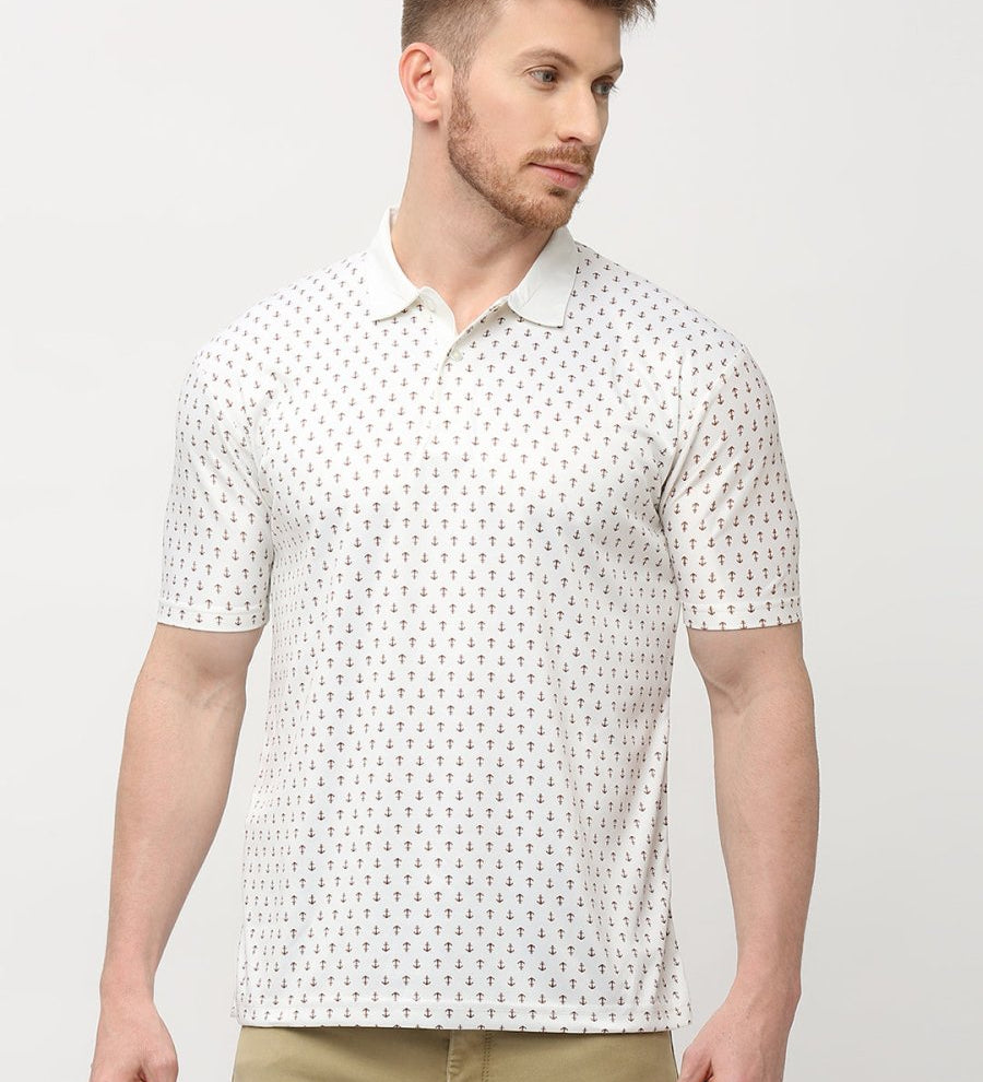 Men's Cream Anchor Print Polo T-shirt