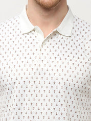 Men's Cream Anchor Print Polo T-shirt