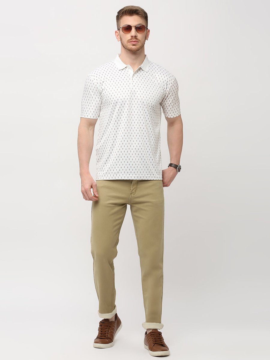 Men's Cream Anchor Print Polo T-shirt