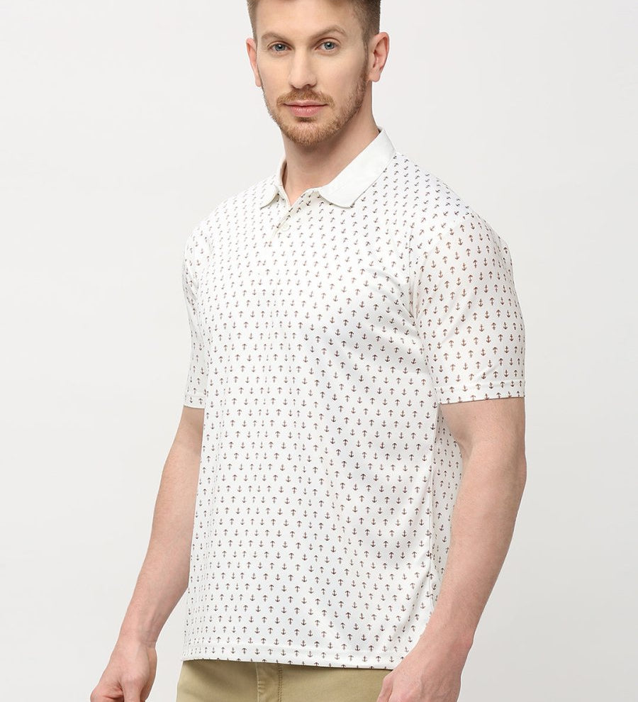 Men's Cream Anchor Print Polo T-shirt