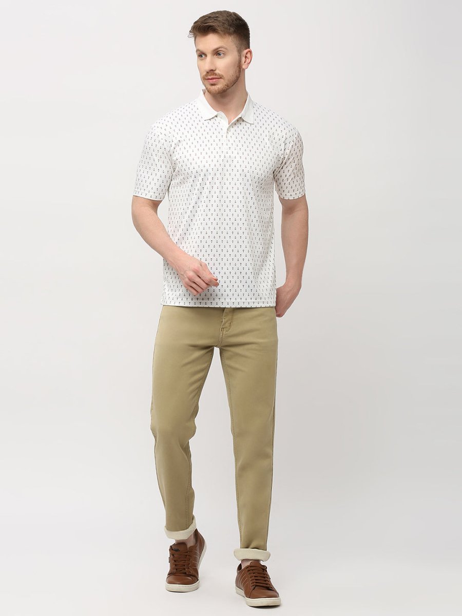 Men's Cream Anchor Print Polo T-shirt