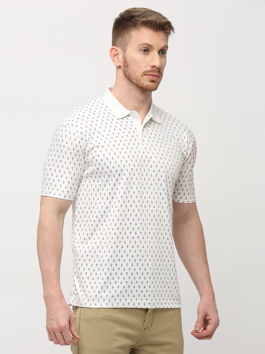 Men's Cream Anchor Print Polo T-shirt