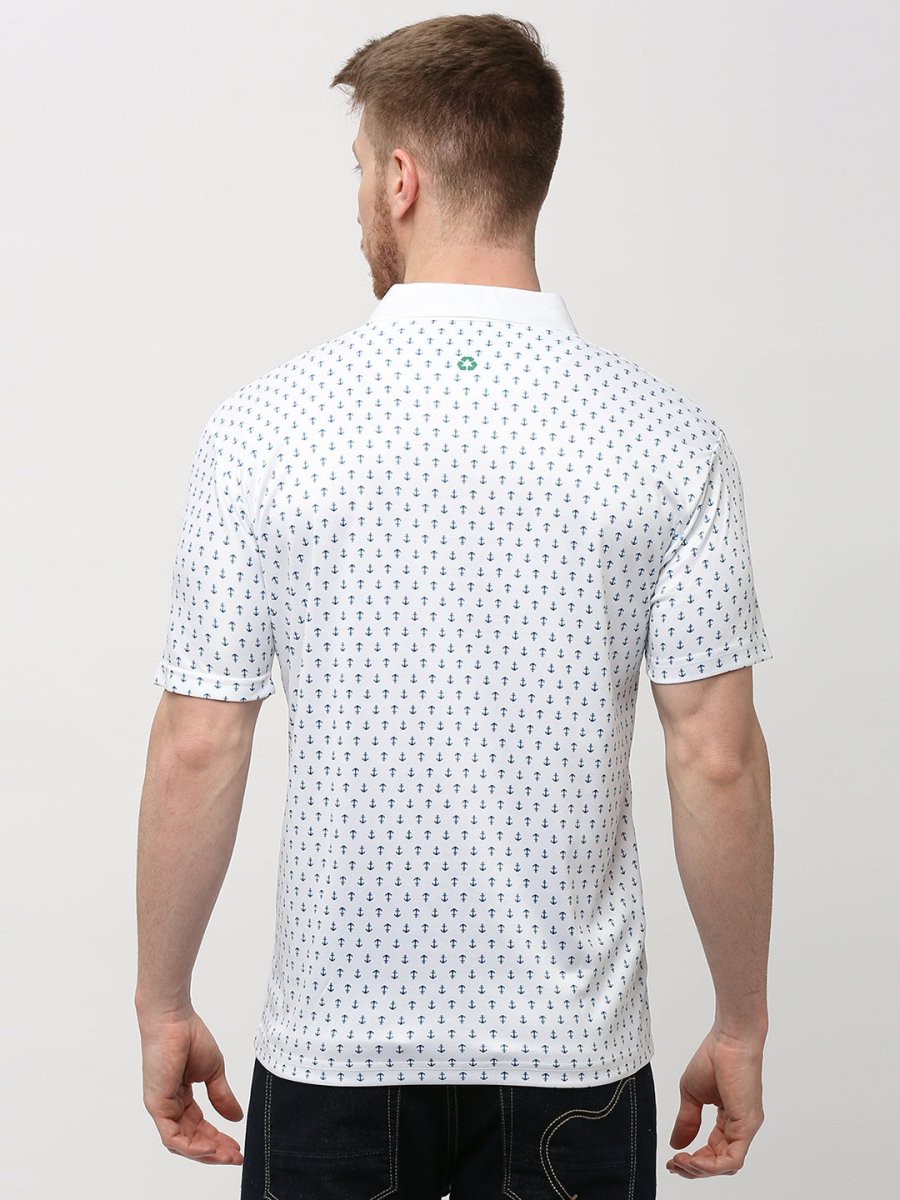 Men's White Anchor Print Polo T-shirt