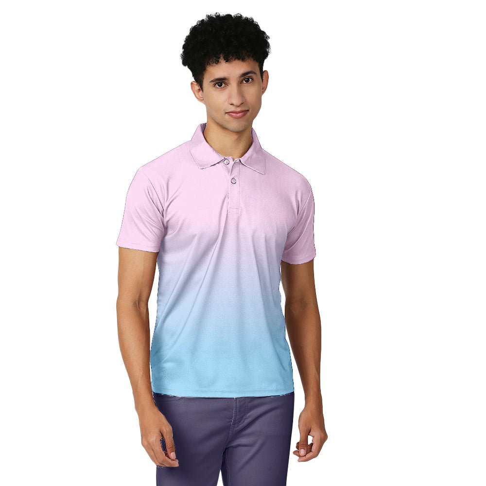 Men's Pink and Blue Ombre Polo T-shirt