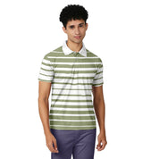Jersey Stripped Polo Collar Olive Green T-shirt For Men