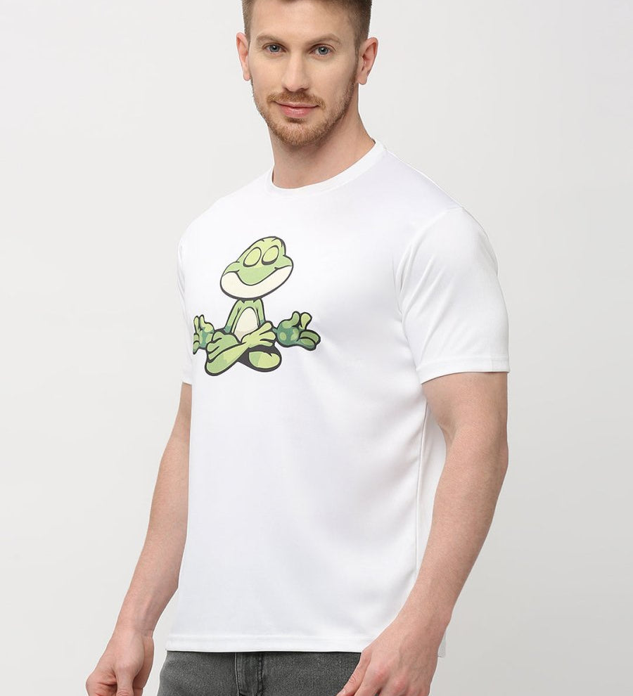 White round neck frog print t-shirt front view