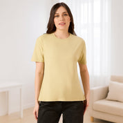 Solid Soft Feather Touch Olive Round Neck T-Shirt for Women's