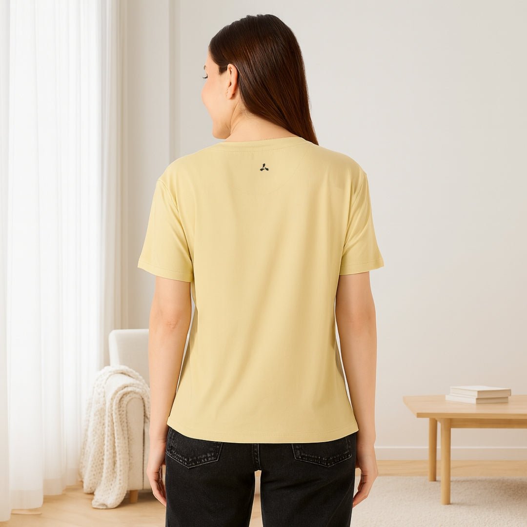 Solid Soft Feather Touch Olive Round Neck T-Shirt for Women's