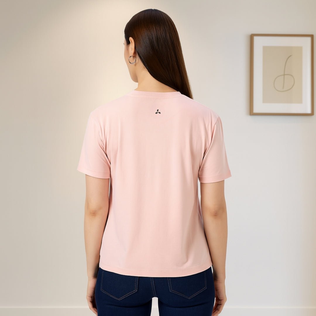 Solid Soft Feather Touch Round Neck T-Shirt Peach for Women's