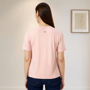 Solid Soft Feather Touch Round Neck T-Shirt Peach for Women's