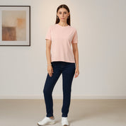 Solid Soft Feather Touch Round Neck T-Shirt Peach for Women's
