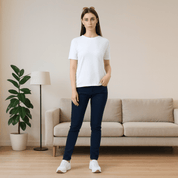 Solid Soft Feather Touch White Round Neck T-Shirt for Women's