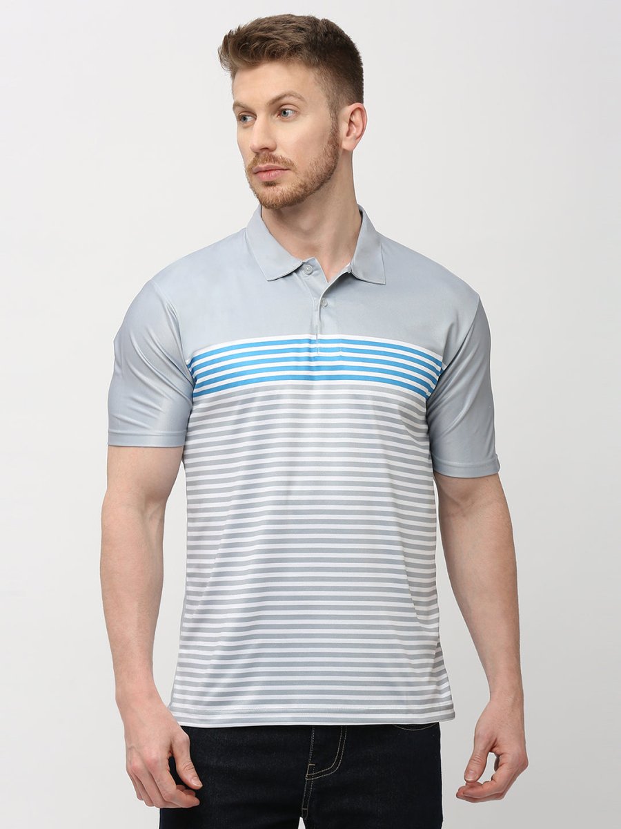Jersey Stripped Grey Polo Collar T-shirt for Men