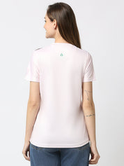 Stripped Graphic Printed Women's V-Neck T-shirt - White/Peach