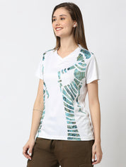 Stripped Graphic Printed Women's V-Neck T-shirt - White/Peach