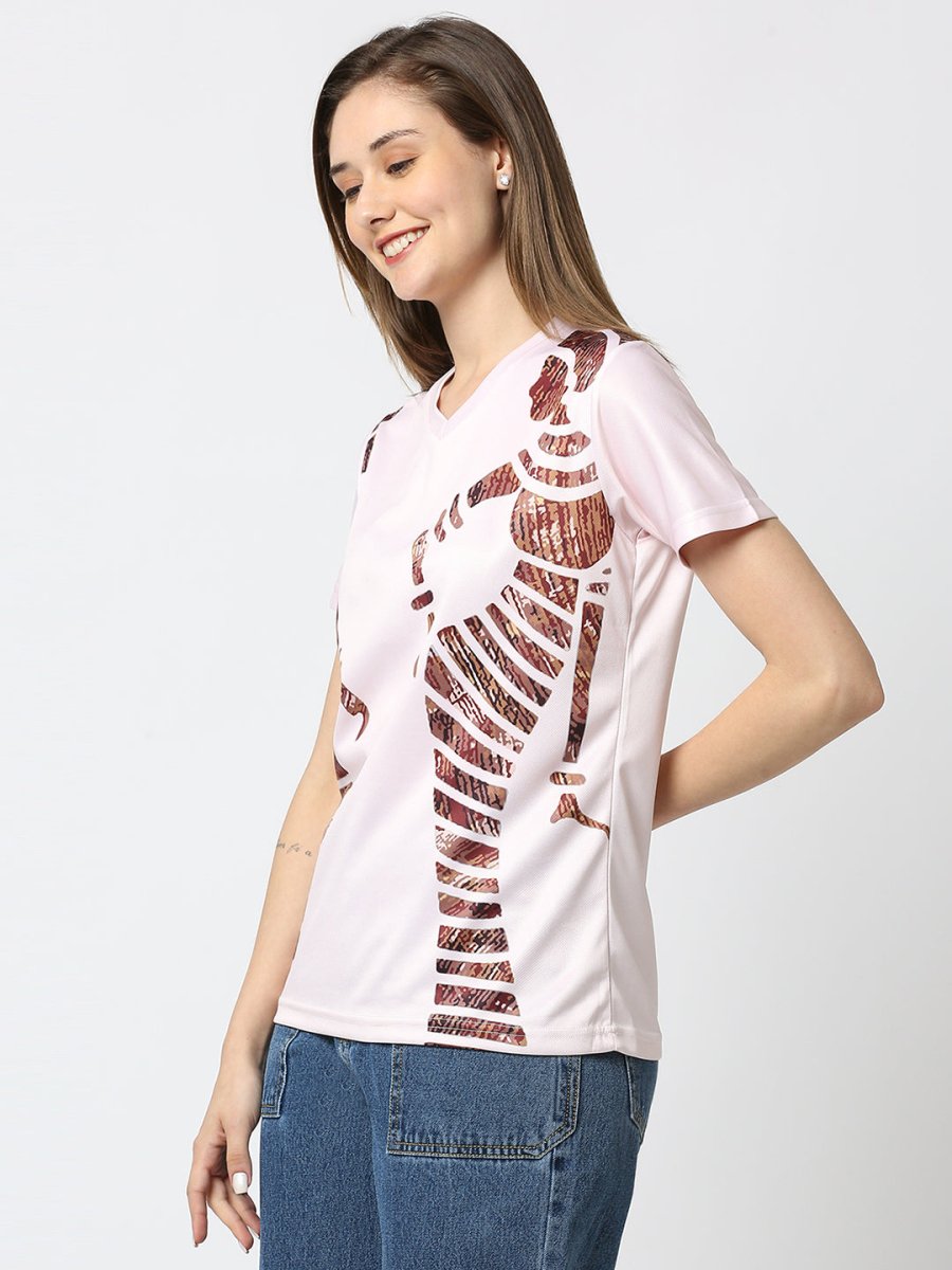 Stripped Graphic Printed Women's V-Neck T-shirt