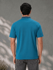 Teal Melange Polo T Shirt with Tipping Collar for Men