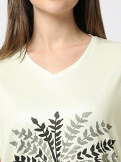 Tropical Graphic Printed Women's V-Neck T-Shirt - White/Peach