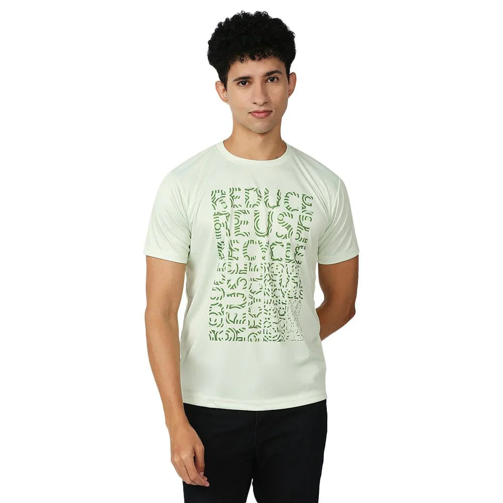 Feather Touch White T-Shirt with Green Reduce, Reuse, Recycle Full Print for Men