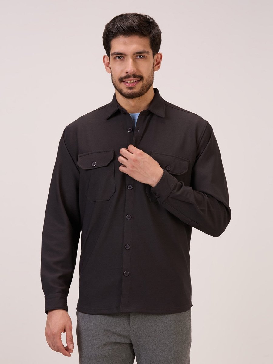 Men’s Shacket in Matte Check –  Dark Grey