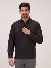 Men’s Shacket in Matte Check –  Dark Grey