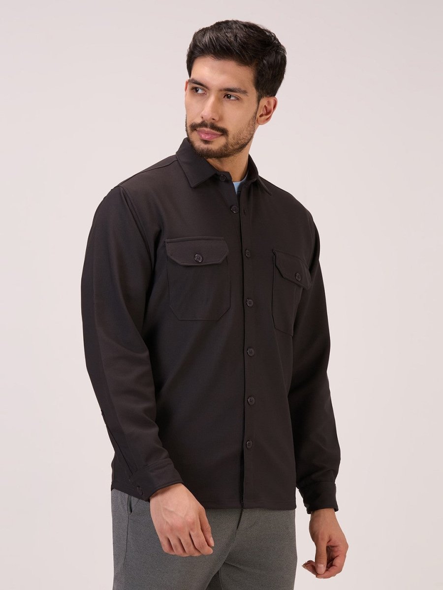 Men’s Shacket in Matte Check –  Dark Grey