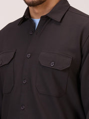 Men’s Shacket in Matte Check –  Dark Grey