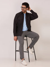 Men’s Shacket in Matte Check –  Dark Grey