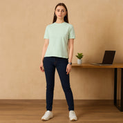 Unirec Soft Feather Touch Mint Green Solid Round Neck T-Shirt for Women's