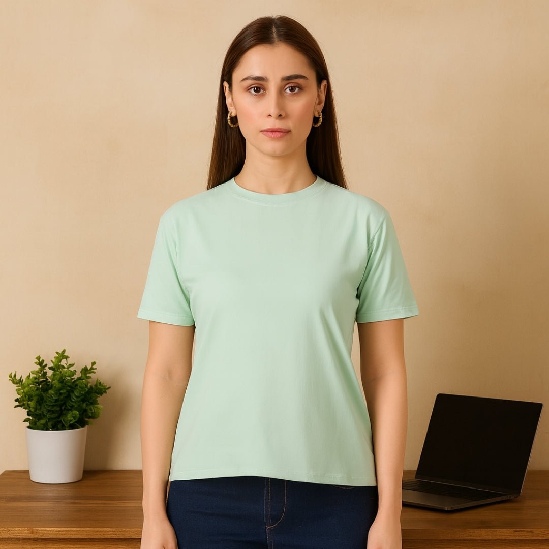 Unirec Soft Feather Touch Mint Green Solid Round Neck T-Shirt for Women's