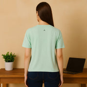 Unirec Soft Feather Touch Mint Green Solid Round Neck T-Shirt for Women's