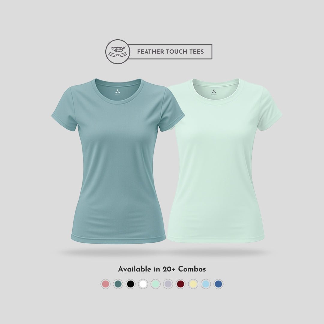 Women's Round Neck T-Shirt Combo – Feather Touch in Army & Mint