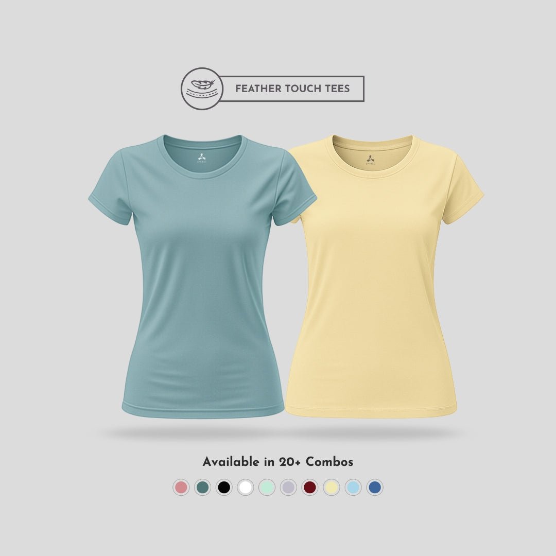 Women's Round Neck T-Shirt Combo – Feather Touch in Army & Olive