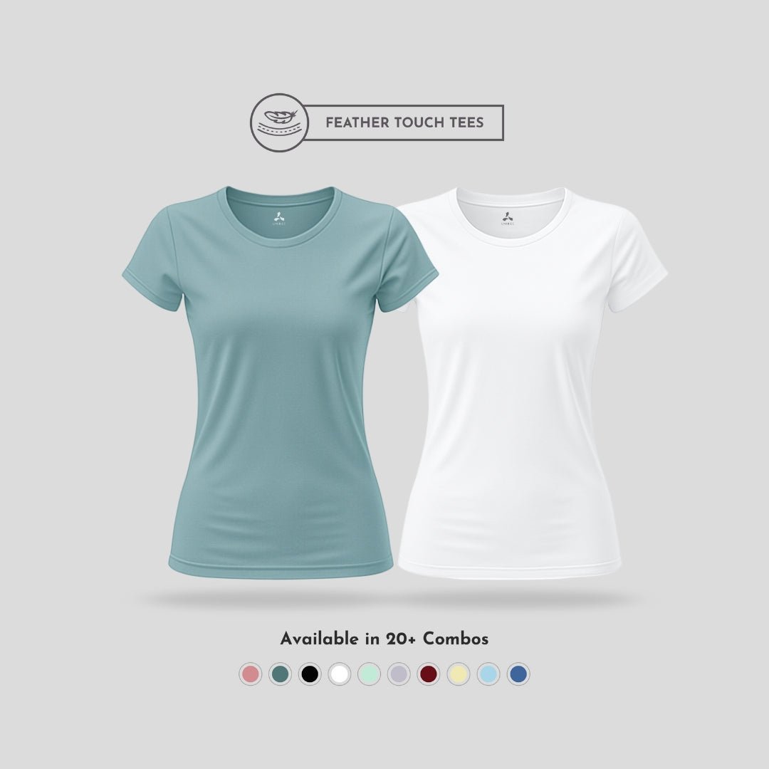 Women's Round Neck T-Shirt Combo – Feather Touch in Army & White
