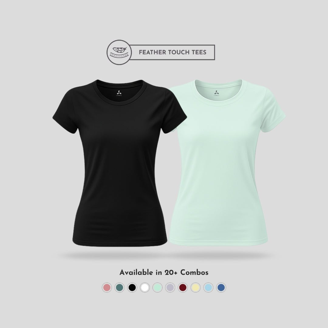 Women's Round Neck T-Shirt Combo – Feather Touch in Black & Mint