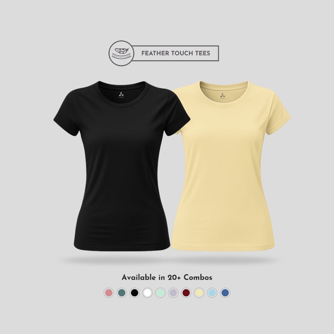 Women's Round Neck T-Shirt Combo – Feather Touch in Black & Olive