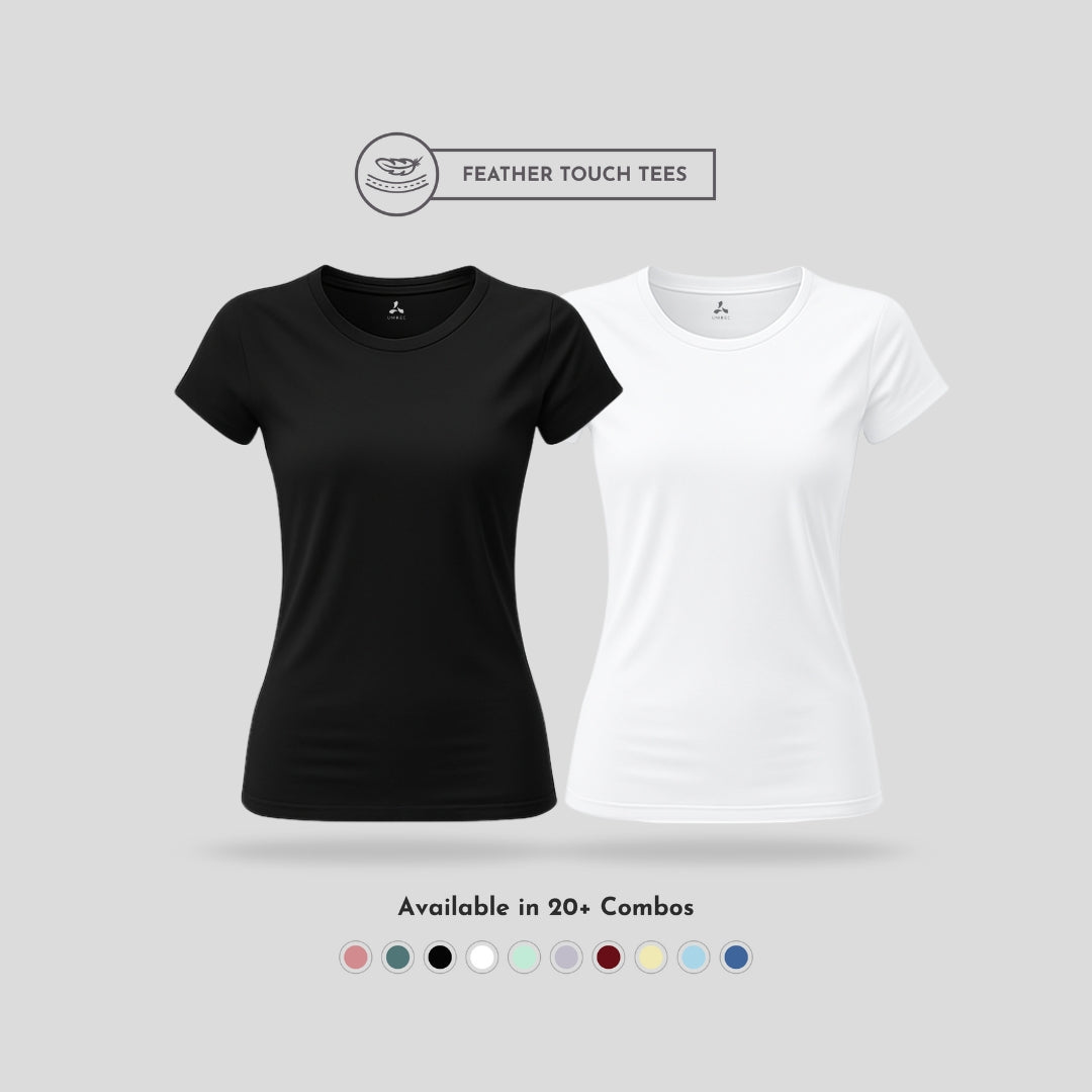 Women's Round Neck T-Shirt Combo – Feather Touch in Black & White